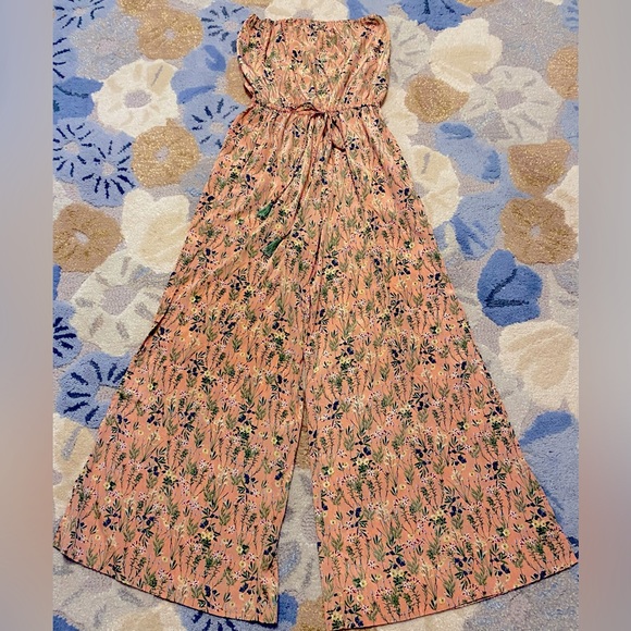 Elan Casablanca Strapless Jumpsuit w High Slit in Coral FloralBerry - Picture 3 of 8